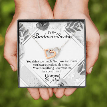 Personalized Badass Bestie Interlocking Hearts Necklace - Love You This Much